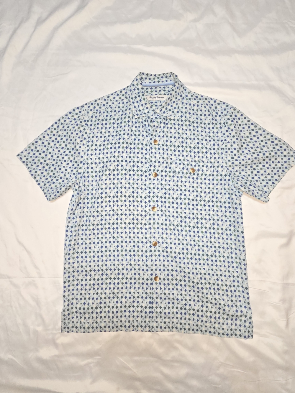 Tommy Bahama Light Blue Short-Sleeve Button-Down with Navy Dot Print